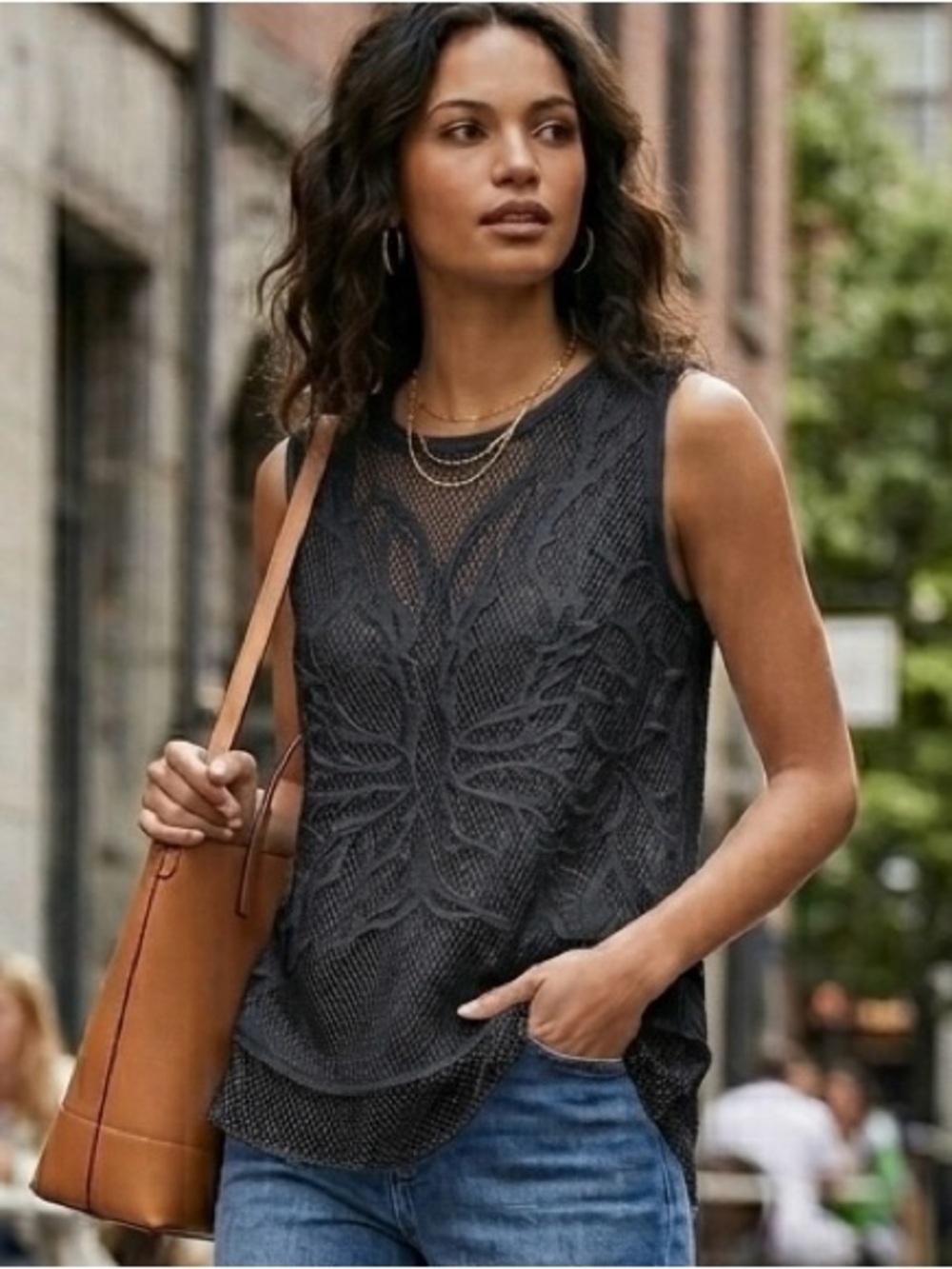 Trouve Nordstrom Sleeveless Tank Top Small Embroidery Mesh Black WhimsiGoth Boho